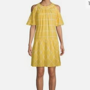 Moon River Yellow & White Kidcore Cold Shoulder Boho Dress Size M